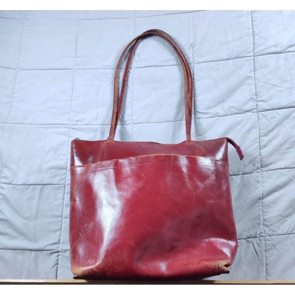 HOBO International Leather Shoulder Bag Large Cranberry Red Tote Handbag Purse